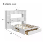 Cama de plataforma de madera de pino tamaño matrimonial GDFStudio Rose con mesas de noche y armario librero