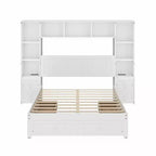 Cama de plataforma de madera de pino tamaño matrimonial GDFStudio Rose con mesas de noche y armario librero