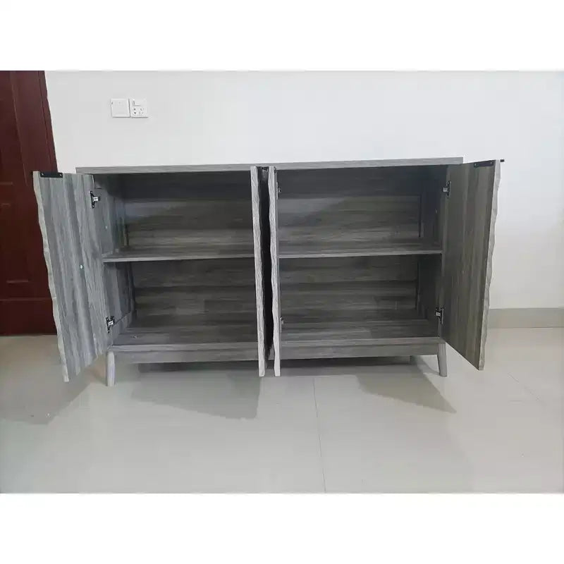 Aparador moderno Okak, aparador con 4 elegantes puertas de diseño geométrico, mueble de almacenamiento para sala de estar, oficina, cocina