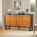 Aparador moderno Okak, aparador con 4 elegantes puertas de diseño geométrico, mueble de almacenamiento para sala de estar, oficina, cocina
