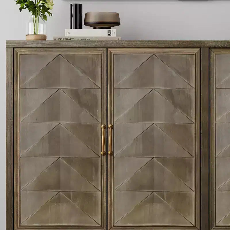 Aparador moderno Okak, aparador con 4 elegantes puertas de diseño geométrico, mueble de almacenamiento para sala de estar, oficina, cocina