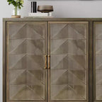 Aparador moderno Okak, aparador con 4 elegantes puertas de diseño geométrico, mueble de almacenamiento para sala de estar, oficina, cocina