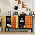 Aparador moderno Okak, aparador con 4 elegantes puertas de diseño geométrico, mueble de almacenamiento para sala de estar, oficina, cocina