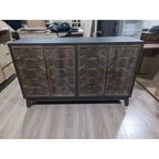 Aparador moderno Okak, aparador con 4 elegantes puertas de diseño geométrico, mueble de almacenamiento para sala de estar, oficina, cocina