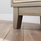 Aparador moderno Okak, aparador con 4 elegantes puertas de diseño geométrico, mueble de almacenamiento para sala de estar, oficina, cocina