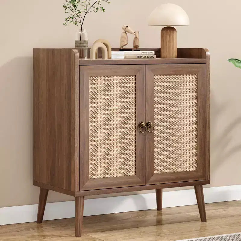 Okak Sideboard Cabinet, Buffet Cabinet with 2 Rattan Decorated Doors, Storage Cabinet for Living Room, Dining Room, Kitchen