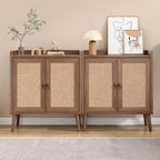 Okak Sideboard Cabinet, Buffet Cabinet with 2 Rattan Decorated Doors, Storage Cabinet for Living Room, Dining Room, Kitchen