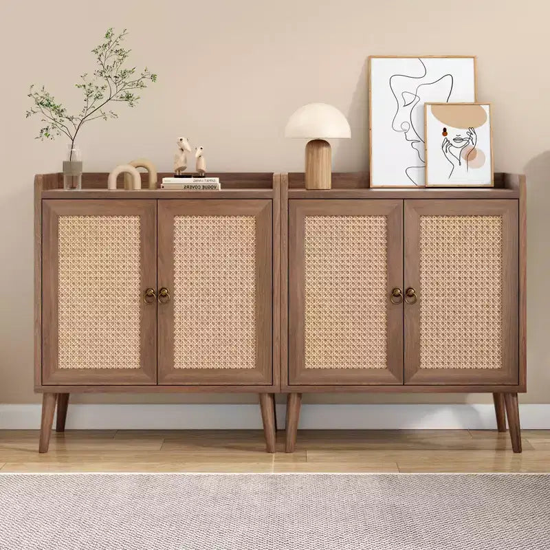 Okak Sideboard Cabinet, Buffet Cabinet with 2 Rattan Decorated Doors, Storage Cabinet for Living Room, Dining Room, Kitchen