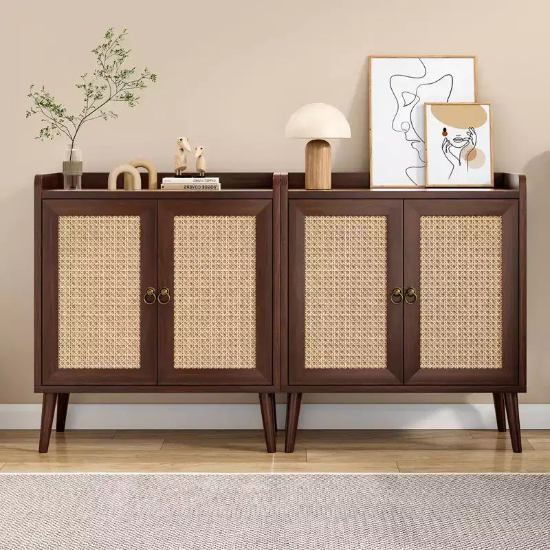 Okak Sideboard Cabinet, Buffet Cabinet with 2 Rattan Decorated Doors, Storage Cabinet for Living Room, Dining Room, Kitchen