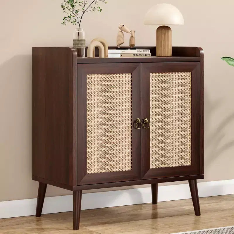 Okak Sideboard Cabinet, Buffet Cabinet with 2 Rattan Decorated Doors, Storage Cabinet for Living Room, Dining Room, Kitchen