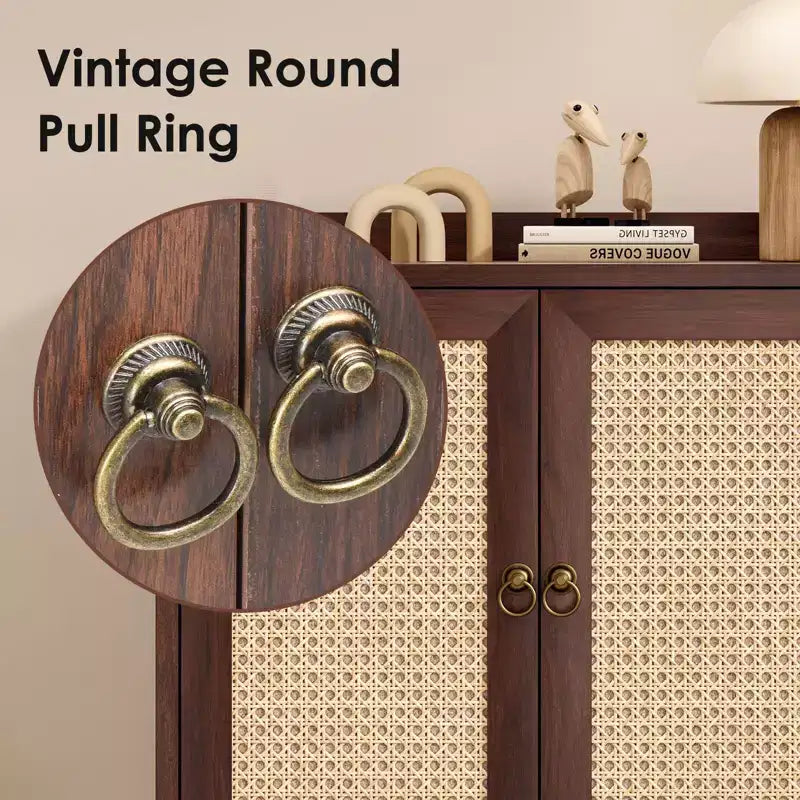Okak Sideboard Cabinet, Buffet Cabinet with 2 Rattan Decorated Doors, Storage Cabinet for Living Room, Dining Room, Kitchen