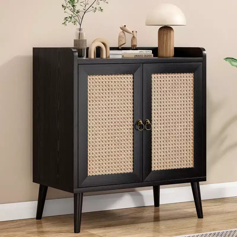 Okak Sideboard Cabinet, Buffet Cabinet with 2 Rattan Decorated Doors, Storage Cabinet for Living Room, Dining Room, Kitchen