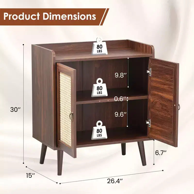 Okak Sideboard Cabinet, Buffet Cabinet with 2 Rattan Decorated Doors, Storage Cabinet for Living Room, Dining Room, Kitchen