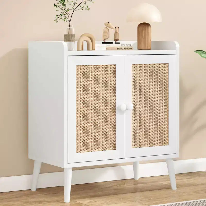 Okak Sideboard Cabinet, Buffet Cabinet with 2 Rattan Decorated Doors, Storage Cabinet for Living Room, Dining Room, Kitchen