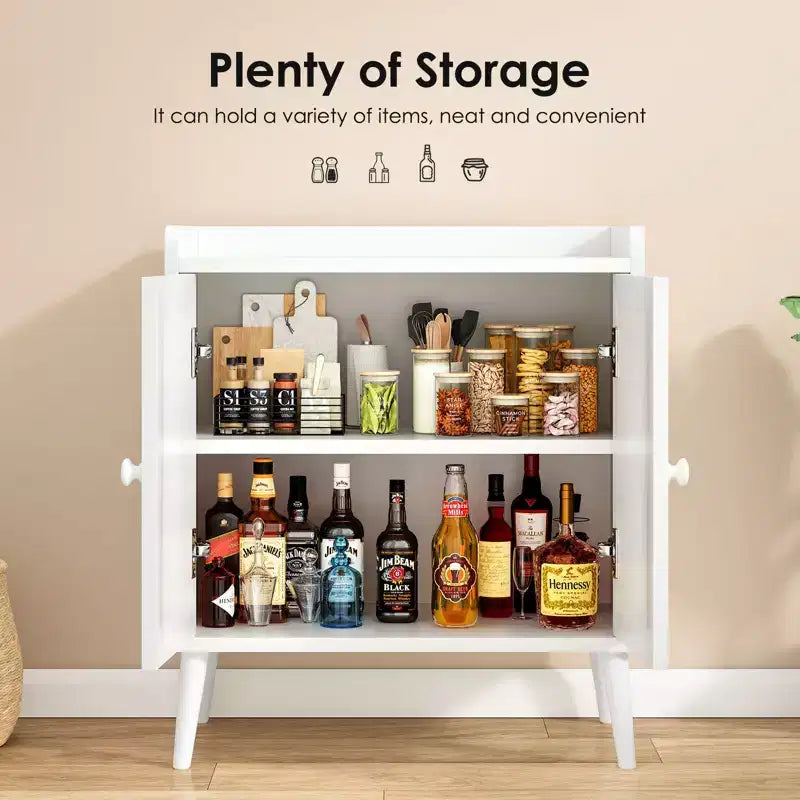 Okak Sideboard Cabinet, Buffet Cabinet with 2 Rattan Decorated Doors, Storage Cabinet for Living Room, Dining Room, Kitchen