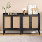Okak Sideboard Cabinet, Buffet Cabinet with 2 Rattan Decorated Doors, Storage Cabinet for Living Room, Dining Room, Kitchen