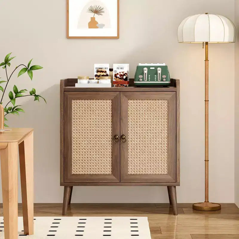 Sideboard Cabinet, Buffet Cabinet with 2 Rattan Decorated Doors, Storage Cabinet for Living Room, Dining Room, Kitchen