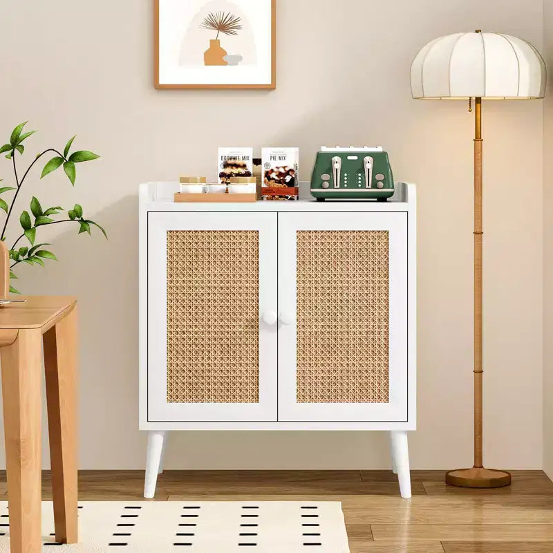 Sideboard Cabinet, Buffet Cabinet with 2 Rattan Decorated Doors, Storage Cabinet for Living Room, Dining Room, Kitchen