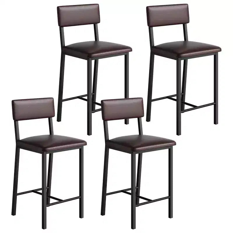 Juego de 4 taburetes de bar, taburetes de barra de 25" de altura con respaldo ergonómico, asiento de cuero PU, estructura de metal resistente para cocina, bar, restaurante