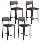 Juego de 4 taburetes de bar, taburetes de barra de 25" de altura con respaldo ergonómico, asiento de cuero PU, estructura de metal resistente para cocina, bar, restaurante