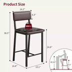 Juego de 4 taburetes de bar, taburetes de barra de 25" de altura con respaldo ergonómico, asiento de cuero PU, estructura de metal resistente para cocina, bar, restaurante