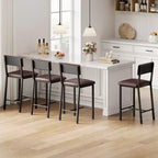 Juego de 4 taburetes de bar, taburetes de barra de 25" de altura con respaldo ergonómico, asiento de cuero PU, estructura de metal resistente para cocina, bar, restaurante