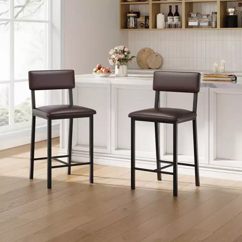 Juego de 4 taburetes de bar, taburetes de barra de 25" de altura con respaldo ergonómico, asiento de cuero PU, estructura de metal resistente para cocina, bar, restaurante