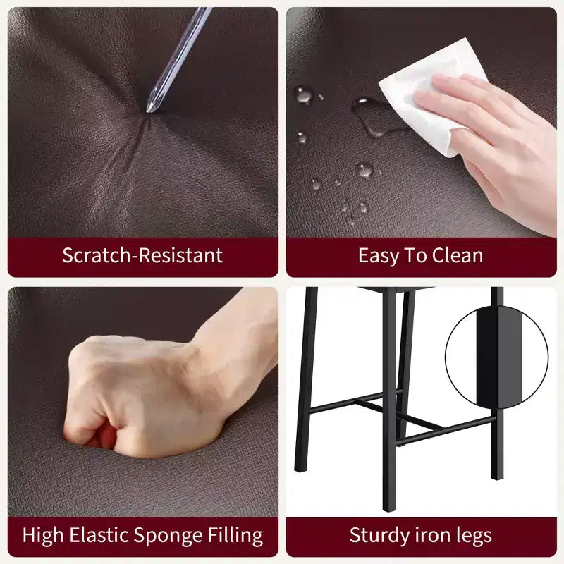Juego de 4 taburetes de bar, taburetes de barra de 25" de altura con respaldo ergonómico, asiento de cuero PU, estructura de metal resistente para cocina, bar, restaurante