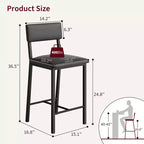 Juego de 4 taburetes de bar, taburetes de barra de 25" de altura con respaldo ergonómico, asiento de cuero PU, estructura de metal resistente para cocina, bar, restaurante