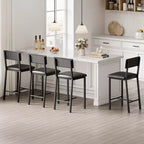 Juego de 4 taburetes de bar, taburetes de barra de 25" de altura con respaldo ergonómico, asiento de cuero PU, estructura de metal resistente para cocina, bar, restaurante