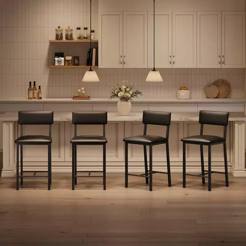 Set of 4 Bar Stools, 25 Height Counter Stools with Ergonomic Backrest, PU Leather Seat, Heavy-Duty Metal Frame for Kitchen, Bar, Restaurant