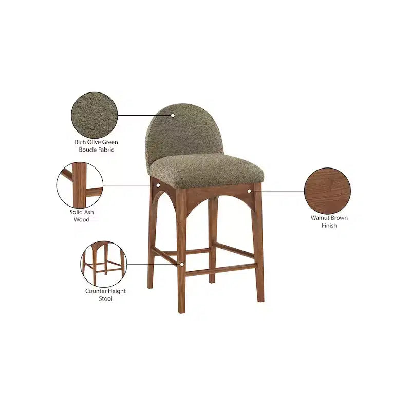 Meridian Furniture, Taburete de tela de bucle Waldorf Olive