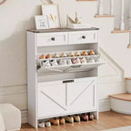 Coolmee Shoe Storage Cabinet, Narrow Shoe Racks with 2 Flip Drawers and 2 Drawers, Freestanding Shoe Organizer for Hallway, Foyer, Entryway