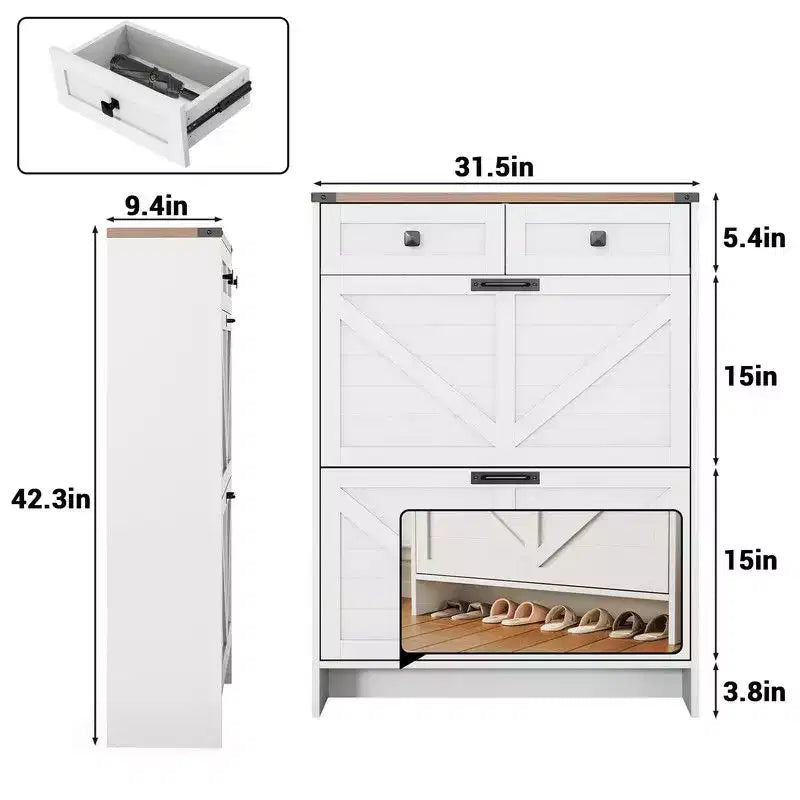 Coolmee Shoe Storage Cabinet, Narrow Shoe Racks with 2 Flip Drawers and 2 Drawers, Freestanding Shoe Organizer for Hallway, Foyer, Entryway