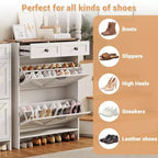Coolmee Shoe Storage Cabinet, Narrow Shoe Racks with 2 Flip Drawers and 2 Drawers, Freestanding Shoe Organizer for Hallway, Foyer, Entryway