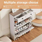 Coolmee Shoe Storage Cabinet, Narrow Shoe Racks with 2 Flip Drawers and 2 Drawers, Freestanding Shoe Organizer for Hallway, Foyer, Entryway