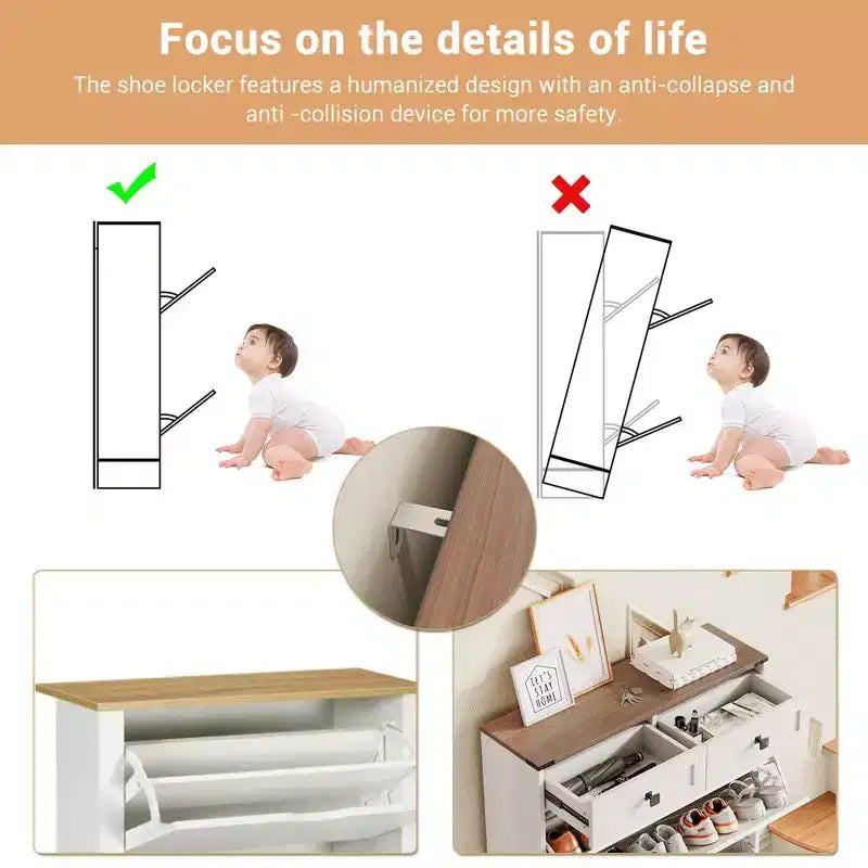 Coolmee Shoe Storage Cabinet, Narrow Shoe Racks with 2 Flip Drawers and 2 Drawers, Freestanding Shoe Organizer for Hallway, Foyer, Entryway