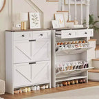 Coolmee Shoe Storage Cabinet, Narrow Shoe Racks with 2 Flip Drawers and 2 Drawers, Freestanding Shoe Organizer for Hallway, Foyer, Entryway