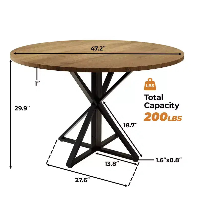 COZONY 47 Round Dining Table for 4, Wooden Top with 4-Piece Tabletop, Heavy Duty Metal Pedestal, Modern Kitchen & Dining Room Table