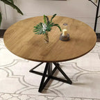 COZONY 47 Round Dining Table for 4, Wooden Top with 4-Piece Tabletop, Heavy Duty Metal Pedestal, Modern Kitchen & Dining Room Table