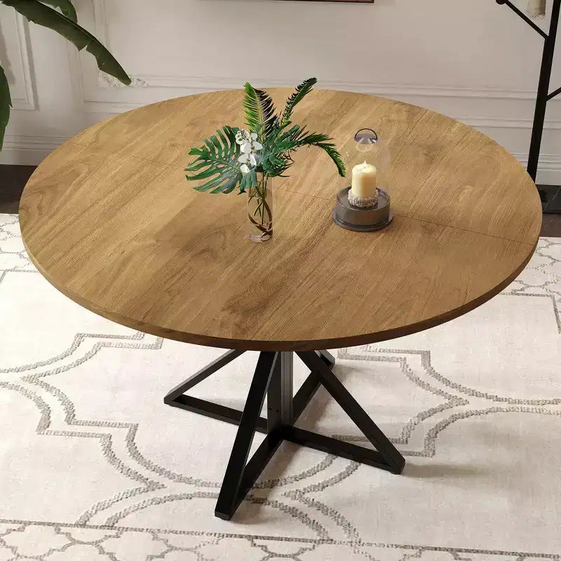 COZONY 47 Round Dining Table for 4, Wooden Top with 4-Piece Tabletop, Heavy Duty Metal Pedestal, Modern Kitchen & Dining Room Table