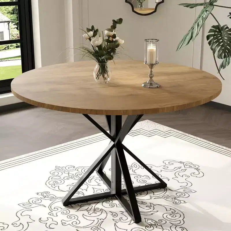 COZONY 47 Round Dining Table for 4, Wooden Top with 4-Piece Tabletop, Heavy Duty Metal Pedestal, Modern Kitchen & Dining Room Table