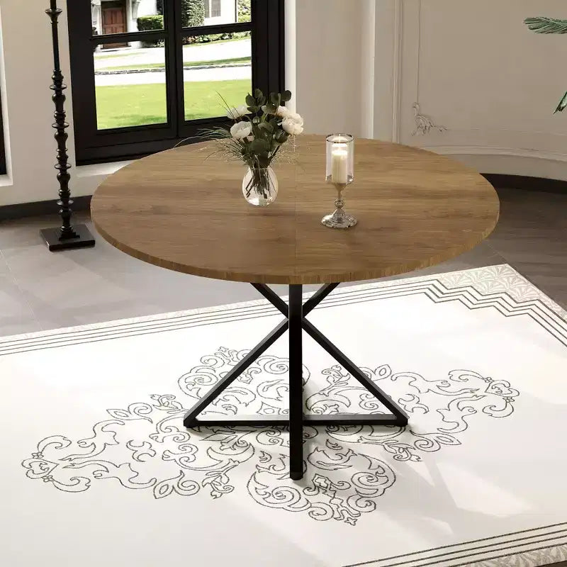 COZONY 47 Round Dining Table for 4, Wooden Top with 4-Piece Tabletop, Heavy Duty Metal Pedestal, Modern Kitchen & Dining Room Table
