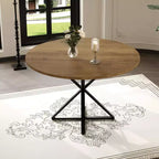 COZONY 47 Round Dining Table for 4, Wooden Top with 4-Piece Tabletop, Heavy Duty Metal Pedestal, Modern Kitchen & Dining Room Table