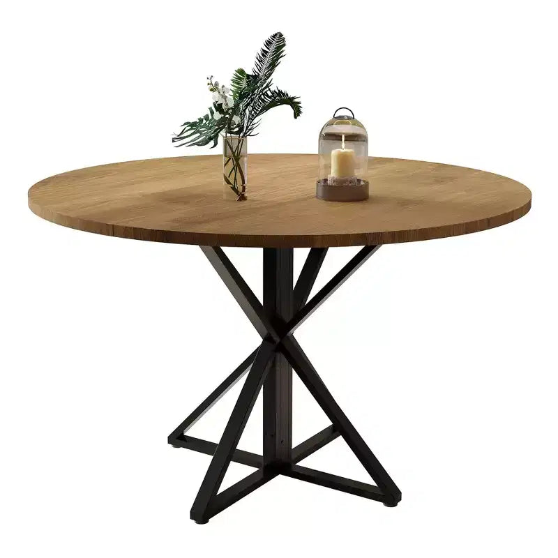 COZONY 47 Round Dining Table for 4, Wooden Top with 4-Piece Tabletop, Heavy Duty Metal Pedestal, Modern Kitchen & Dining Room Table