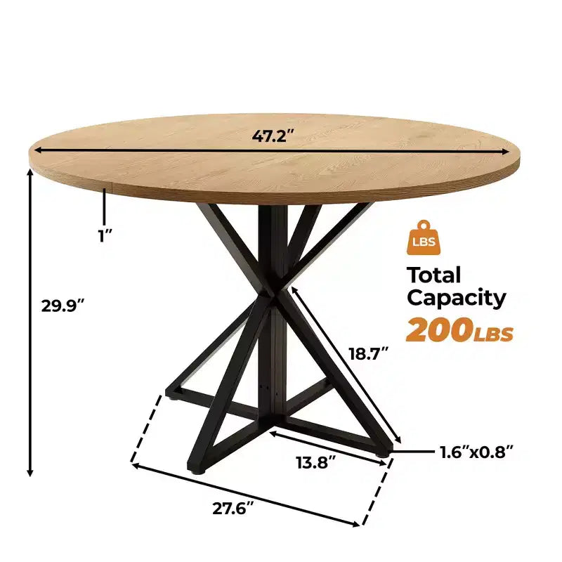 COZONY 47 Round Dining Table for 4, Wooden Top with 4-Piece Tabletop, Heavy Duty Metal Pedestal, Modern Kitchen & Dining Room Table