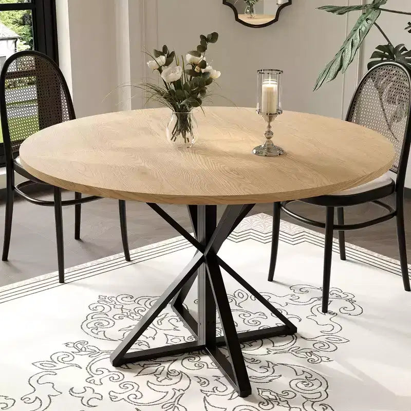 COZONY 47 Round Dining Table for 4, Wooden Top with 4-Piece Tabletop, Heavy Duty Metal Pedestal, Modern Kitchen & Dining Room Table