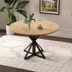 COZONY 47 Round Dining Table for 4, Wooden Top with 4-Piece Tabletop, Heavy Duty Metal Pedestal, Modern Kitchen & Dining Room Table
