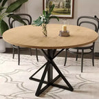 COZONY 47 Round Dining Table for 4, Wooden Top with 4-Piece Tabletop, Heavy Duty Metal Pedestal, Modern Kitchen & Dining Room Table