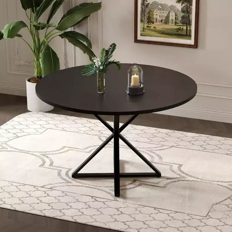 COZONY 47 Round Dining Table for 4, Wooden Top with 4-Piece Tabletop, Heavy Duty Metal Pedestal, Modern Kitchen & Dining Room Table